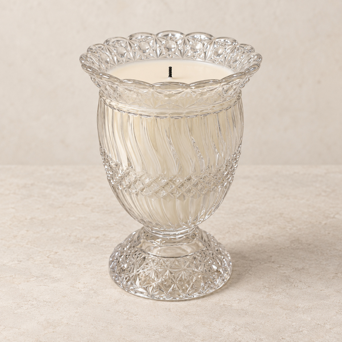 PRAIRIE HEIRLOOM CANDLE NO. 01 | VINTAGE PRESSED-GLASS PEDESTAL VESSEL