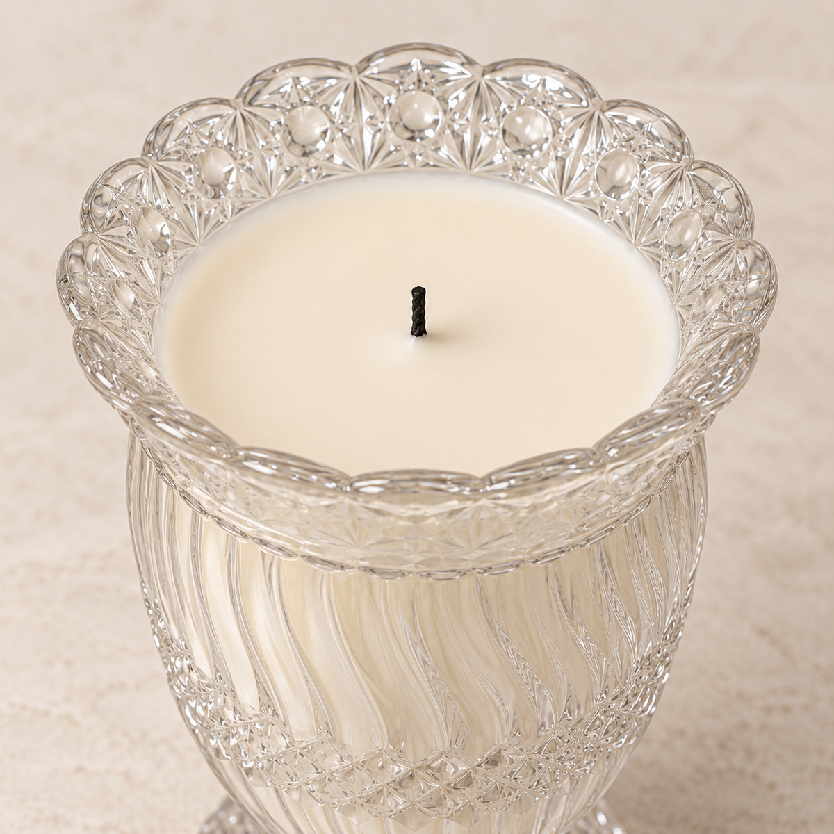 PRAIRIE HEIRLOOM CANDLE NO. 01 | VINTAGE PRESSED-GLASS PEDESTAL VESSEL